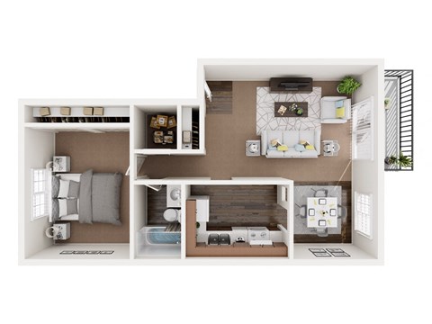 Floor plan for 1 bed, 1 bath, 950 sqft